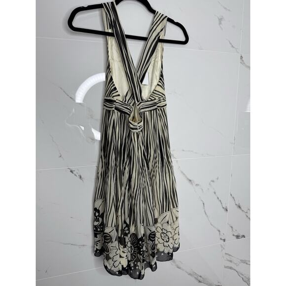 ALICE + OLIVIA Dress Sz S Striped Floral Fit Flare Halter Babydoll Silk Y2K - Picture 4 of 13